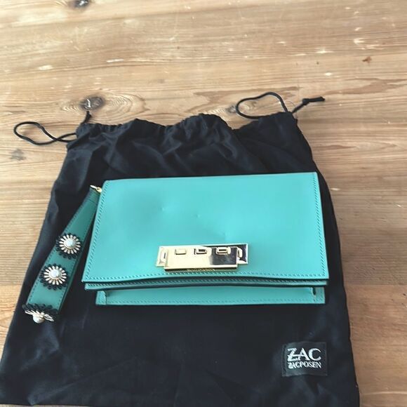 ZAC POSEN Earthette Leather Clutch + Dust Bag - Picture 1 of 9